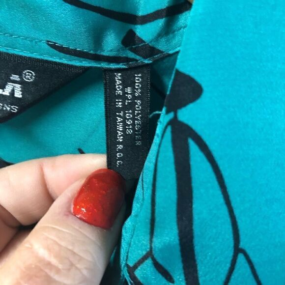 Loubella Size 14 Green and Black 80s Button Down Stick Figure Blouse Shoulder Pa - Picture 4 of 7